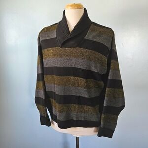 Vtg 50s Byford Pure Wool Sweater Mens Large Made in England Shawl Collar Striped